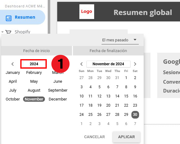 Menú fecha avanzado año