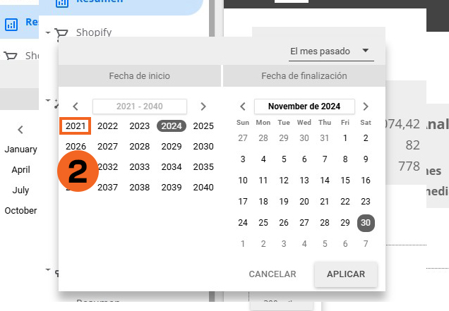 Menú selección avanzado año 2